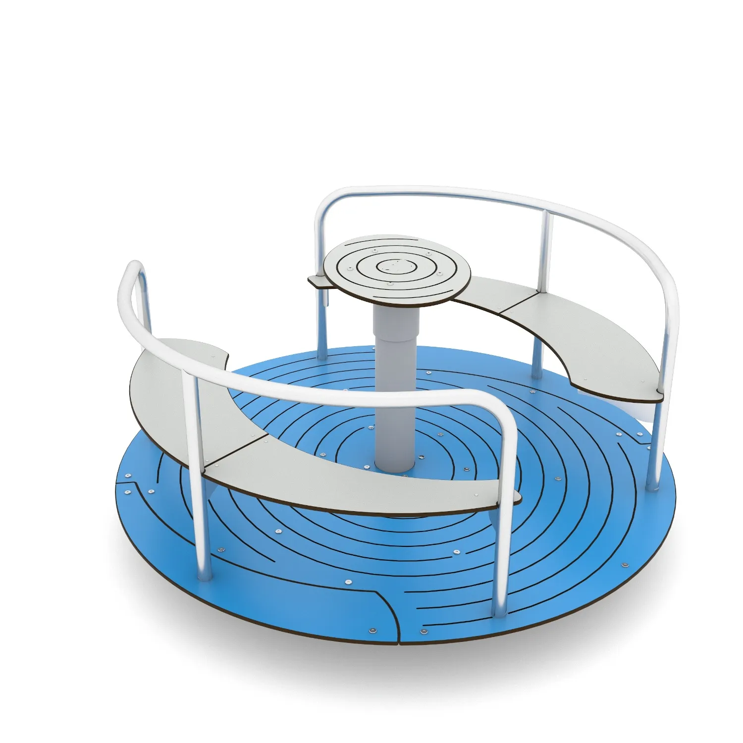 Large 8-seater steel playground roundabout with circular rotating platform and handrails
