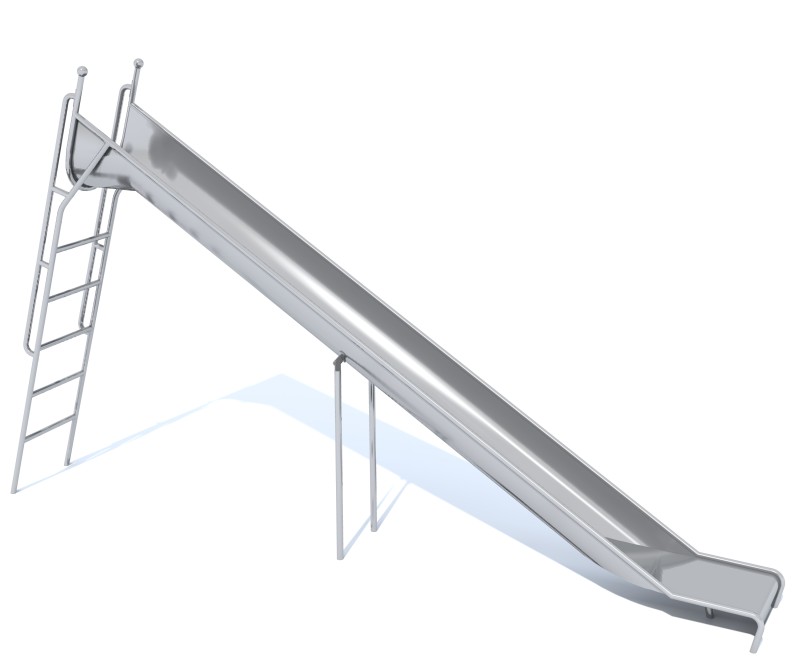 Freestanding matte stainless steel playground slide with ladder access