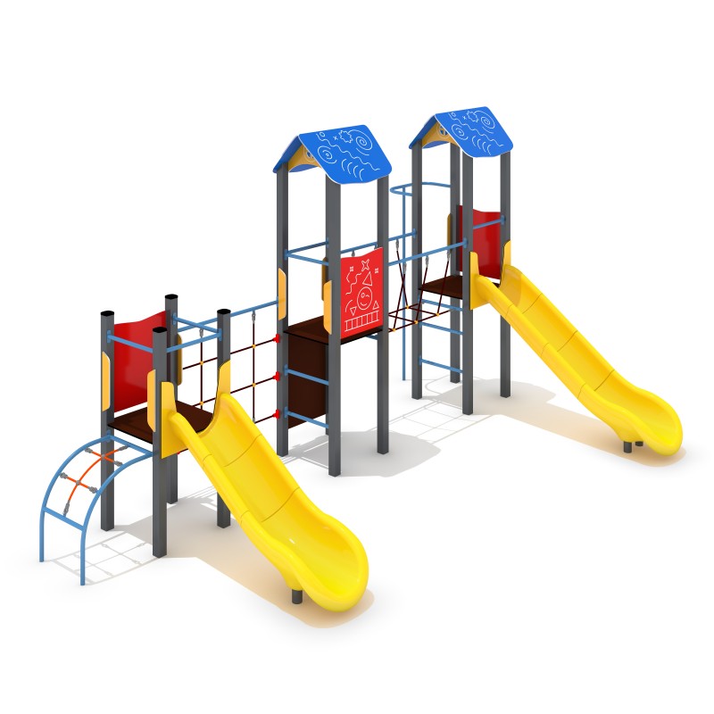 Linked Multi-Tower Playground with Twin Slides & Climbing Nets | Commercial Play Equipment UK