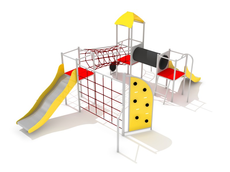 Multi-Tower Playground with Slides, Rope Climbing & Crawl Tunnel | Commercial Play Equipment UK