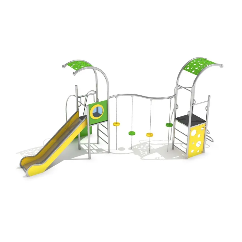 Stainless Steel Multi-Play Unit with Slides, Rope Crossing & Climbing Wall | Commercial Playground Equipment UK