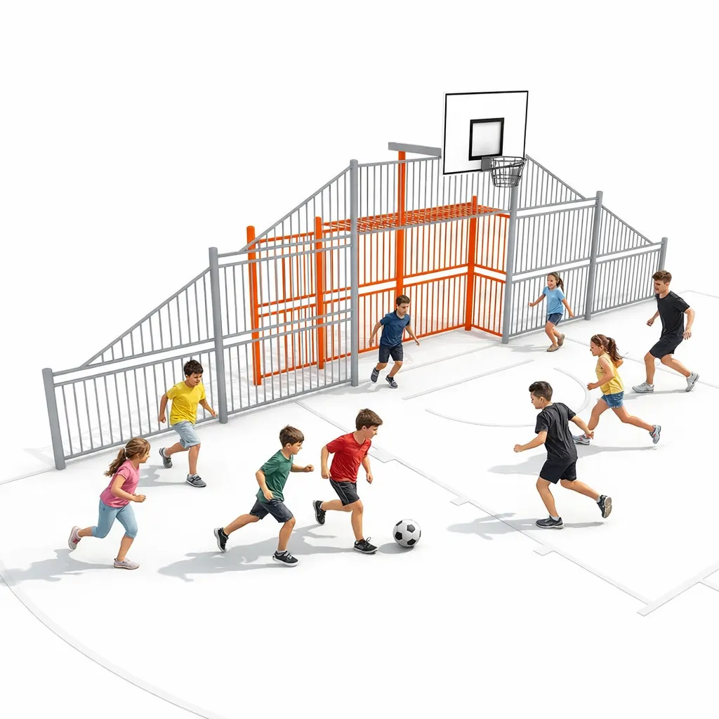 Large MUGA Goal End with Recessed Football Goal & Cranked Basketball Hoop UK