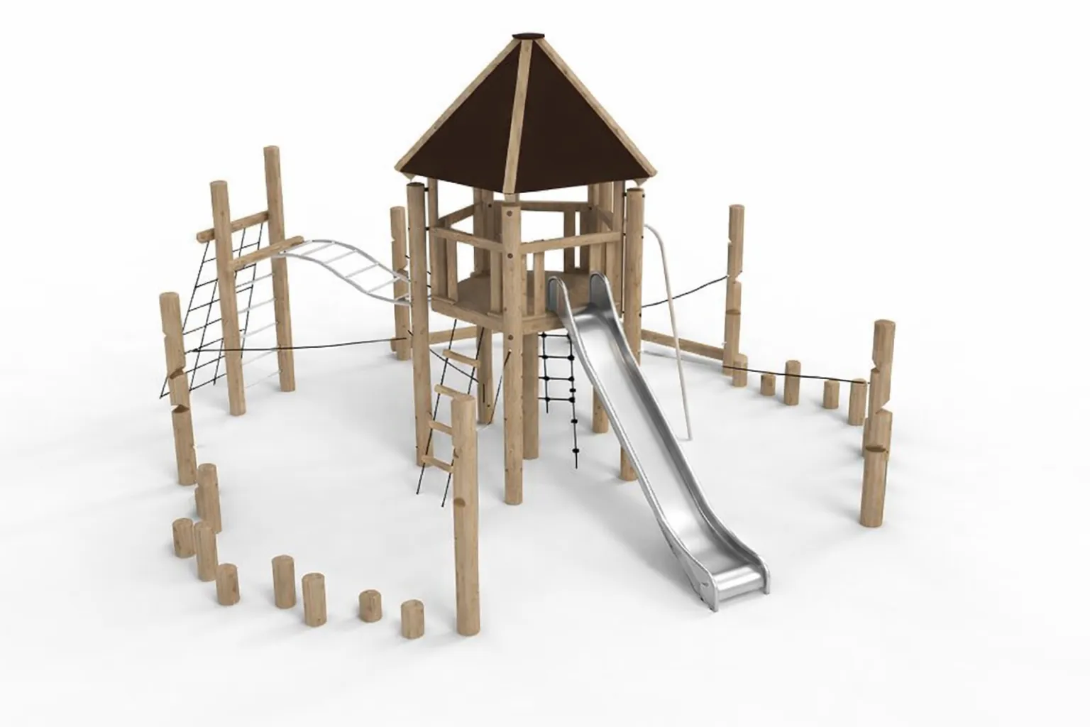 Robinia Climbing Tower with Slide & Integrated Trim Trail | Timber Playground Equipment UK