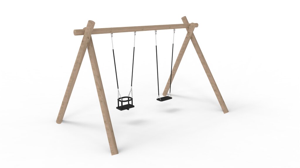 Robinia timber swing set with cradle seat and flat seat for school and park playgrounds