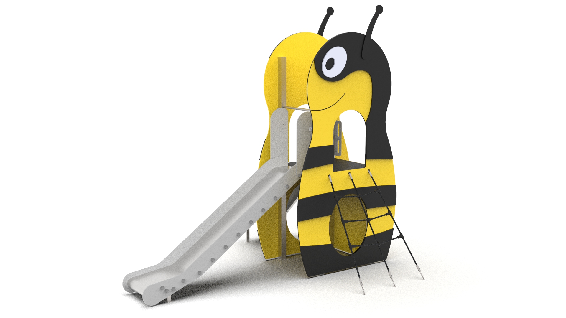 Bee playground climber with slide and climbing wall designed for nursery and primary school playgrounds.