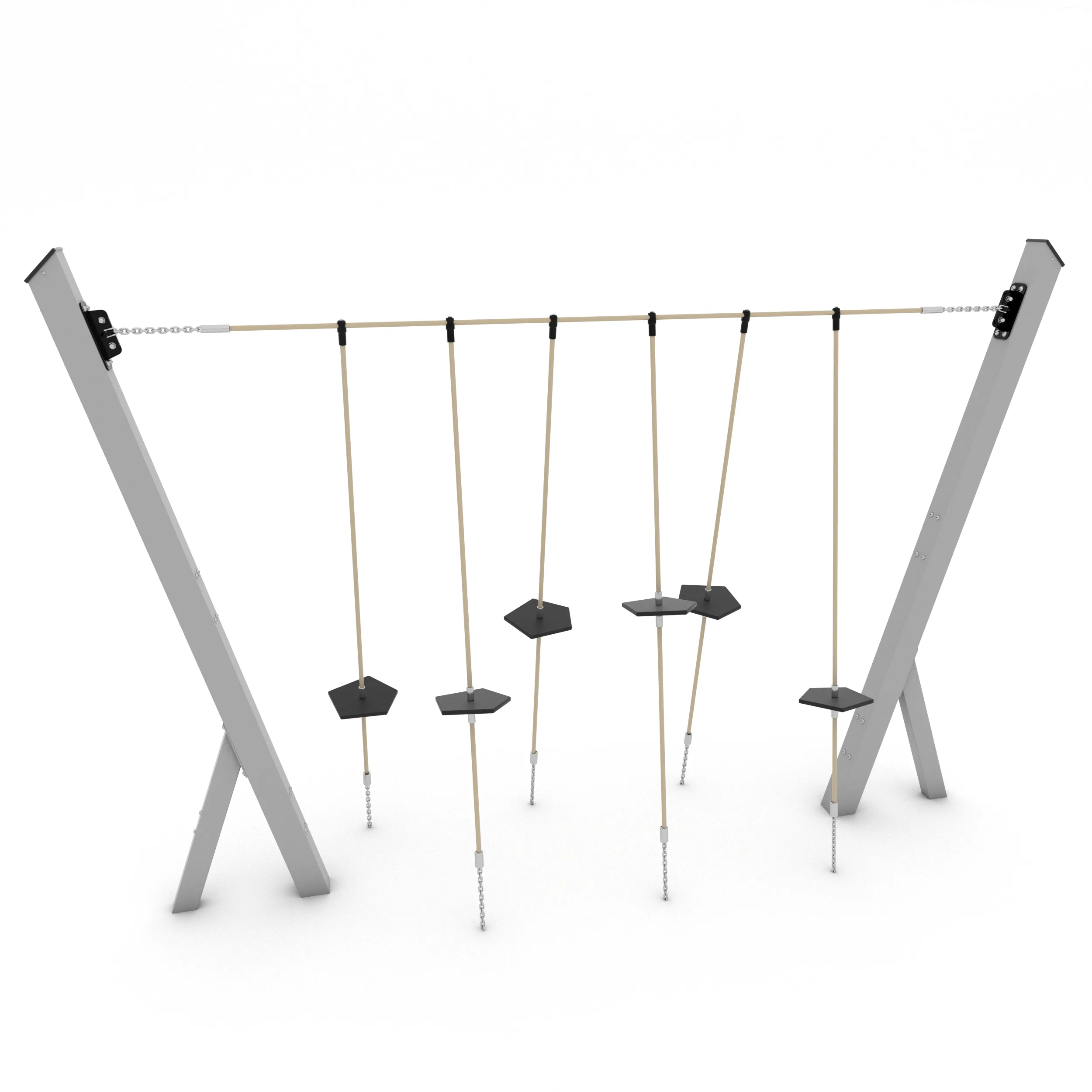 Steel trim trail wobble step challenge, alternative view of the moving balance steps