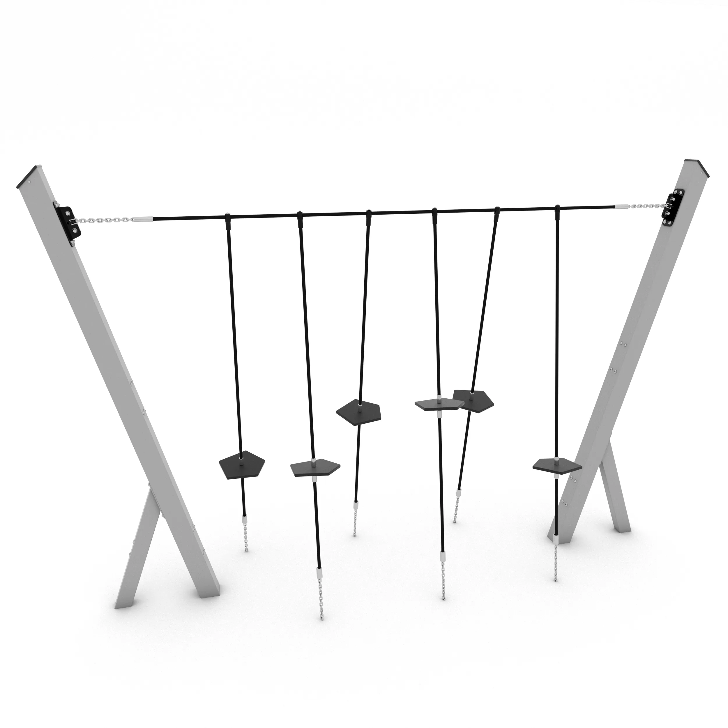 Close-up of the steel wobble step balance challenge for school and park trim trails