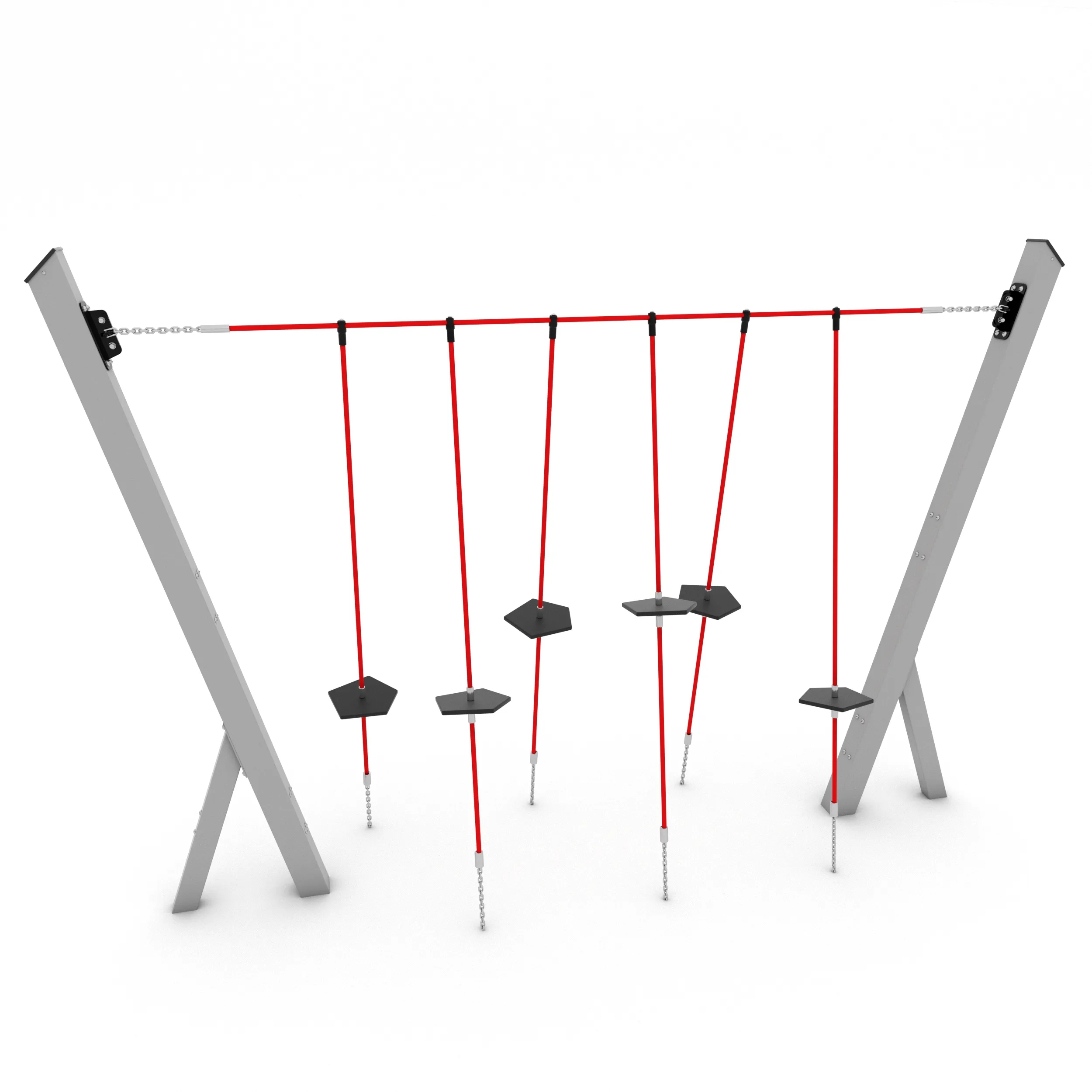 Children's trim trail wobble steps on a steel frame for balance and coordination play