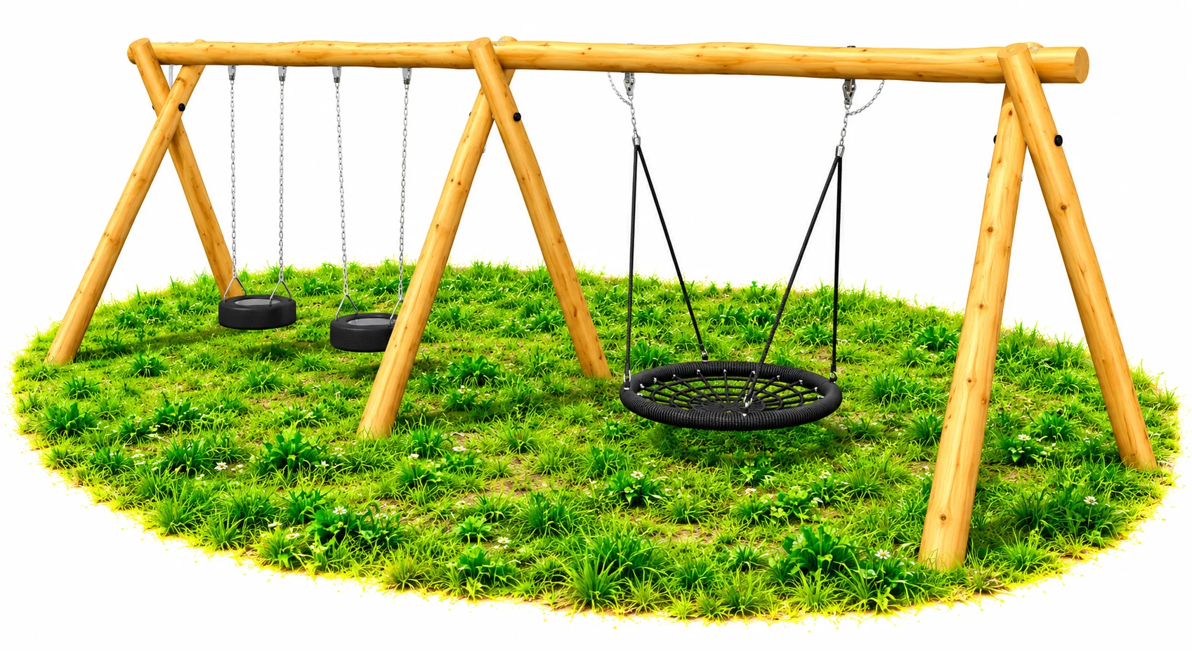 Robinia Inclusive Playground Swing with Basket & Tyre Seats | Natural Timber School Swing UK