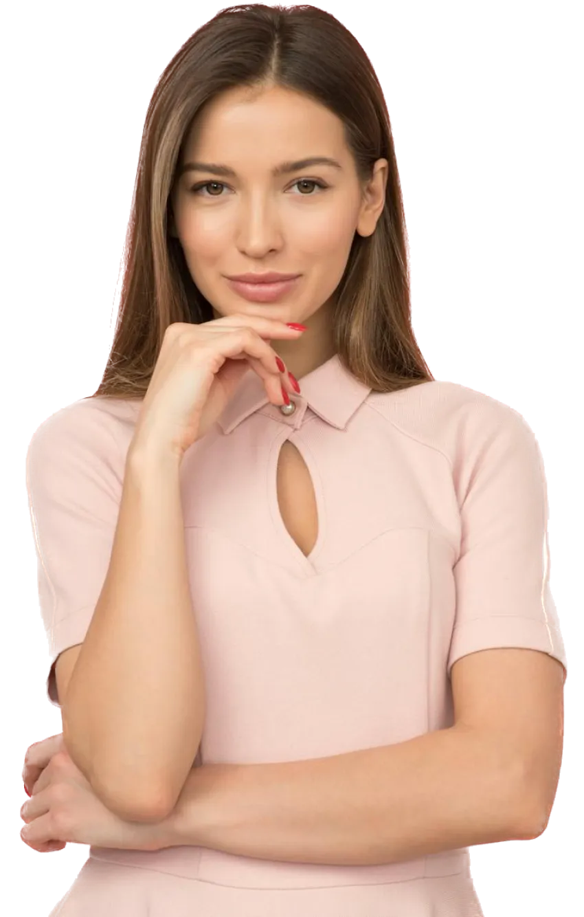 Woman with hand on chin