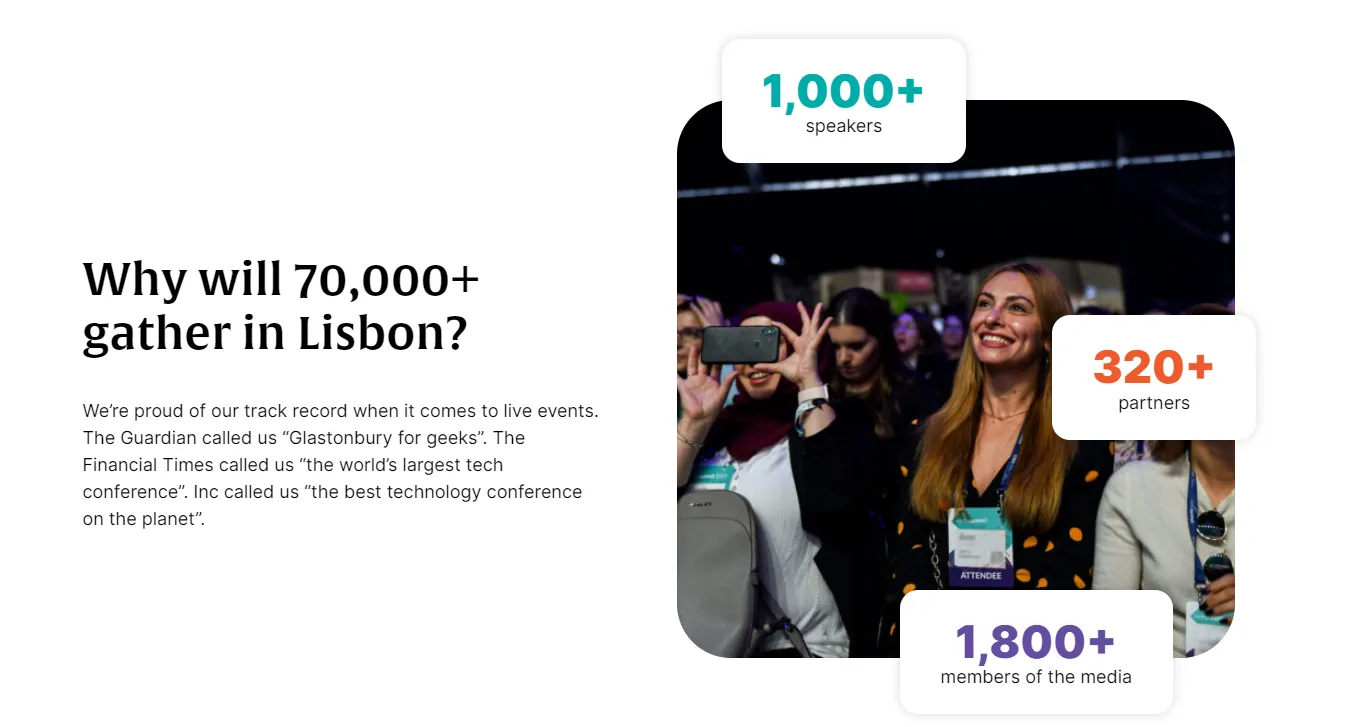 Snippet of the Web Summit Website.