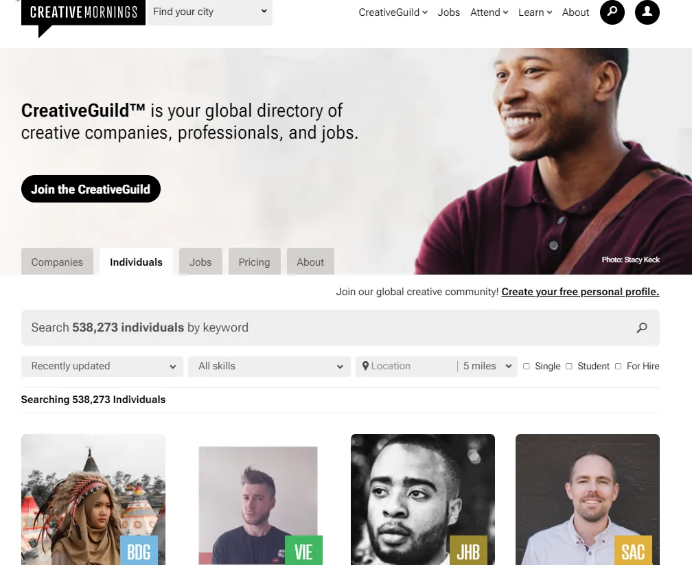 Snippet of the Creative Mornings Website