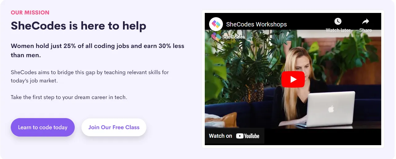Snippet of the SheCodes Website