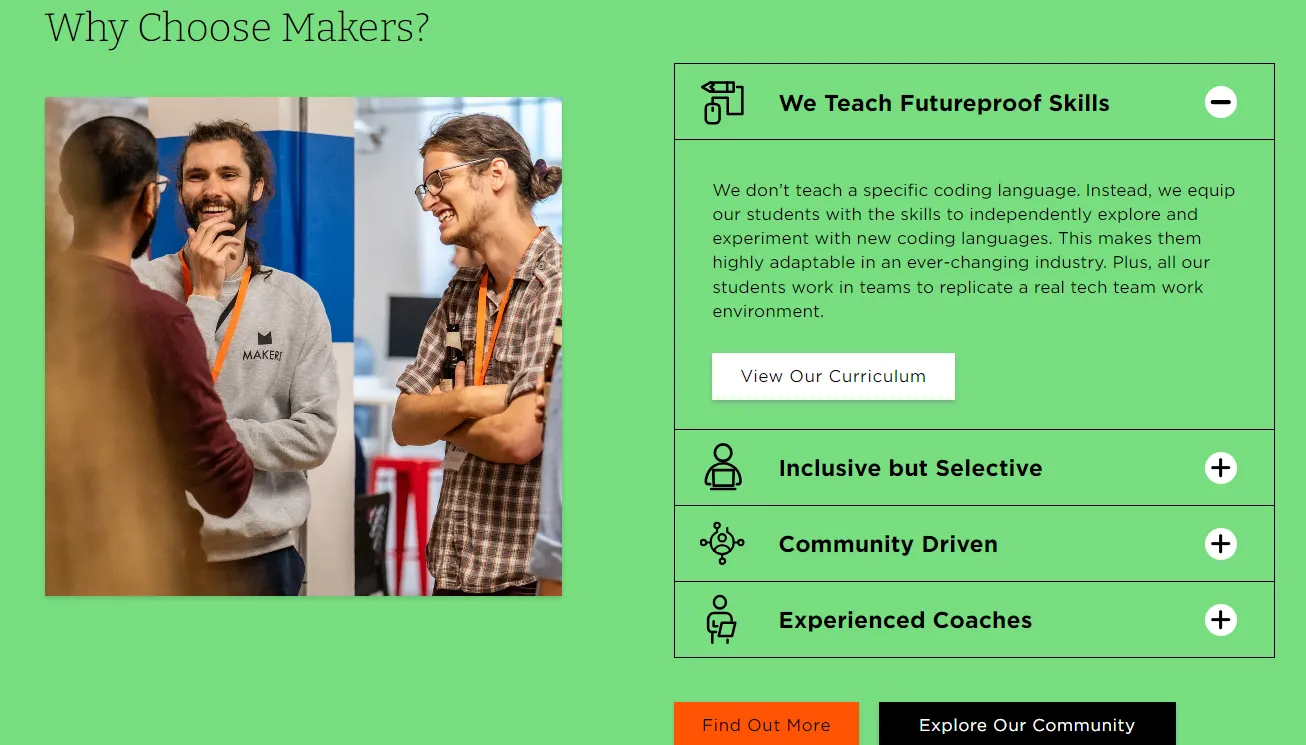 Snippet of the Makers Website