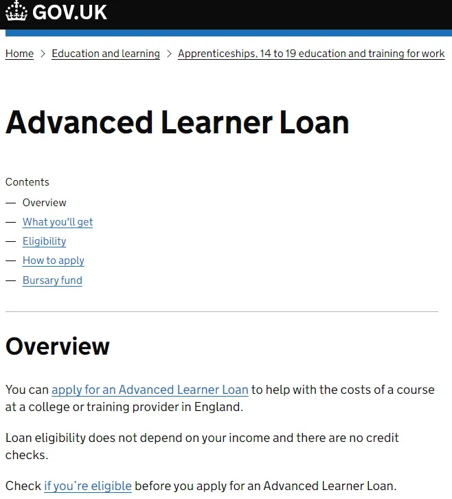 2. Advanced Learner Loan