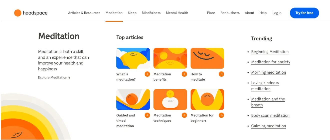Headspace App website screenshot