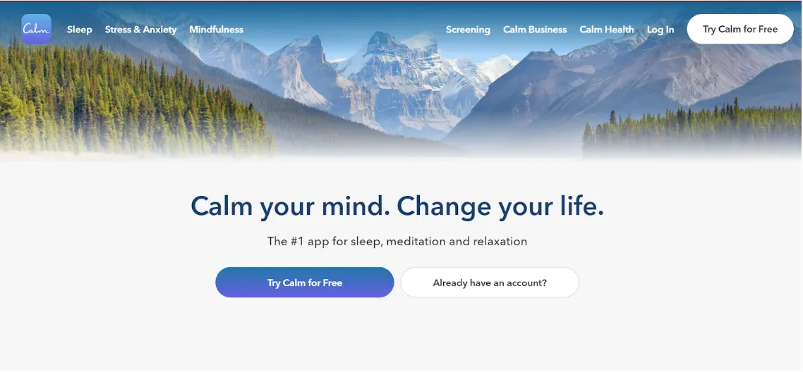 Calm App website screenshot