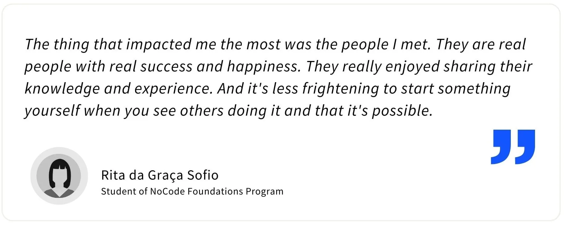 Testimonial from former NoCode Institute’s student