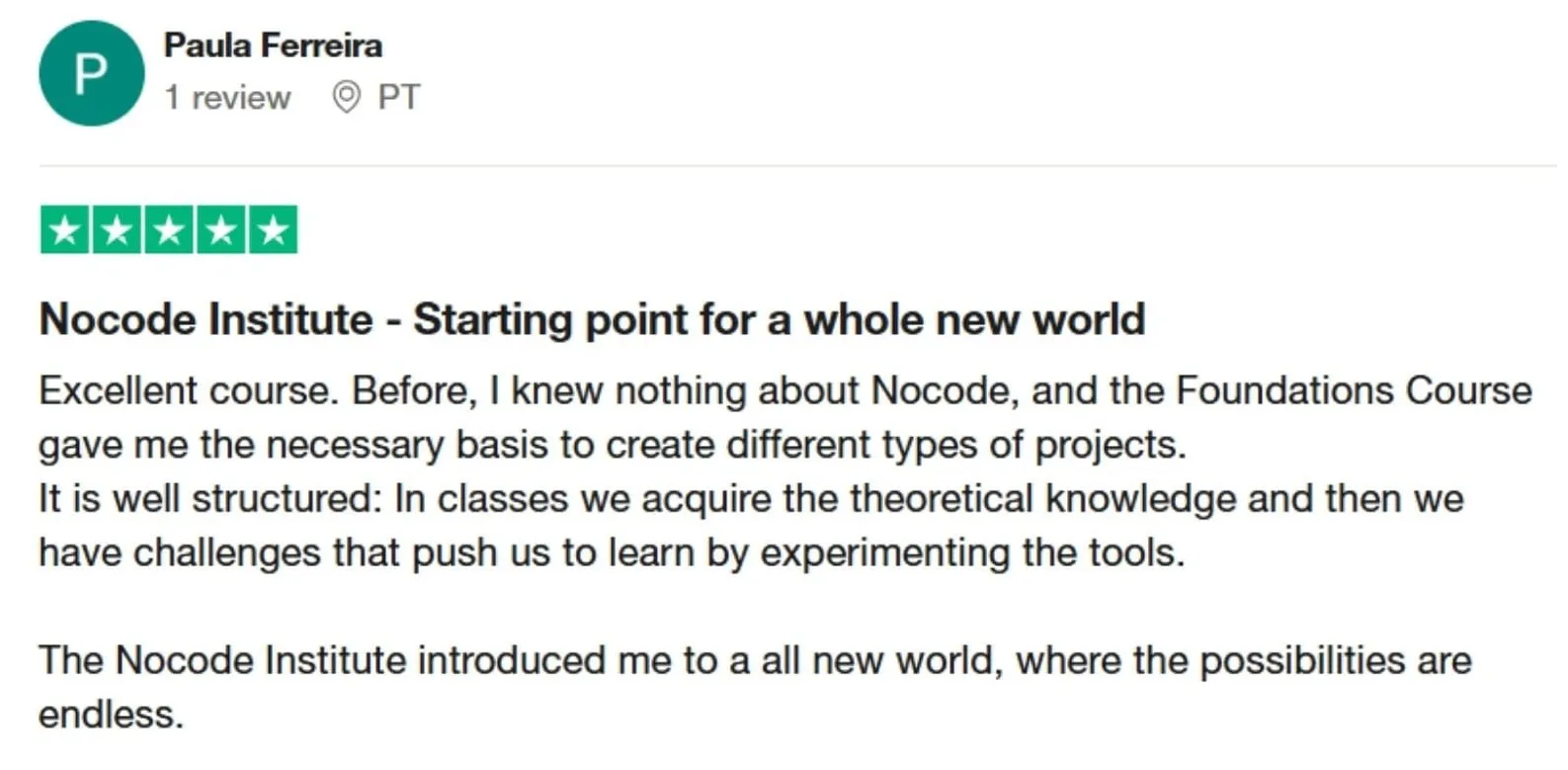 Testimonial from former NoCode Institute’s student