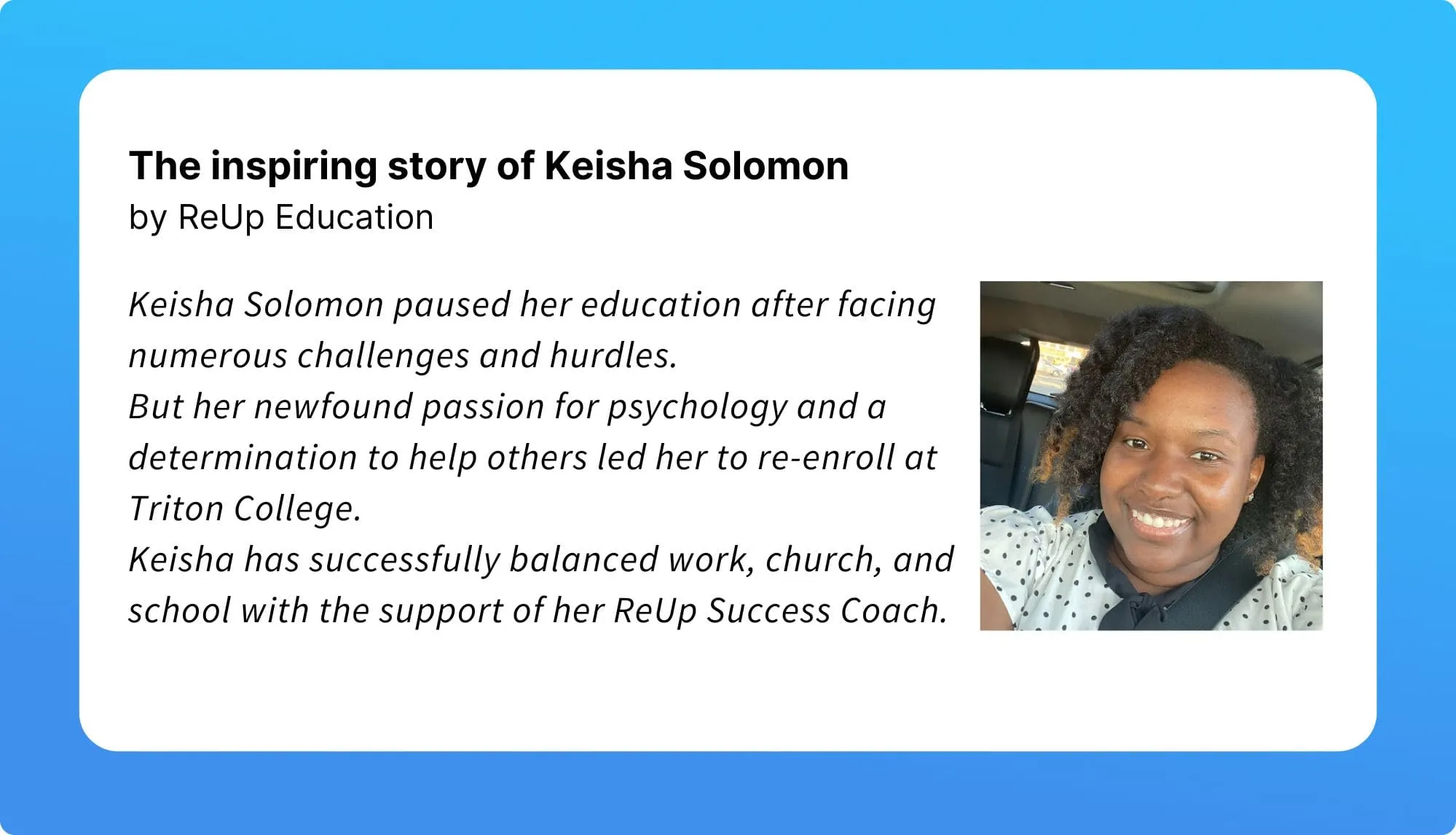 The inspiring story of Keisha Solomon by ReUp Education