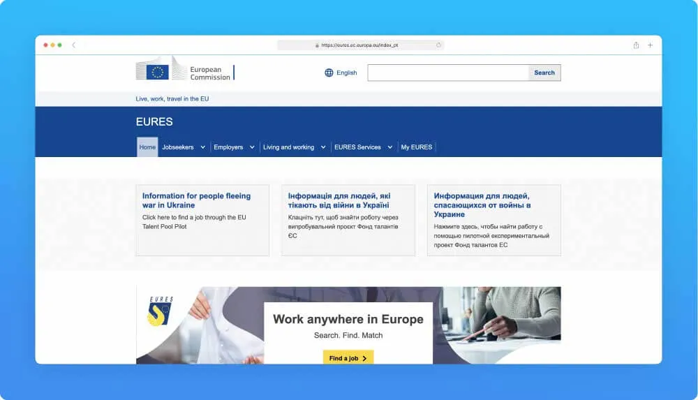 EURES website screenshot