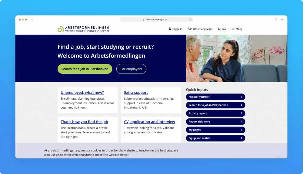 Arbetsformedlingen website screenshot