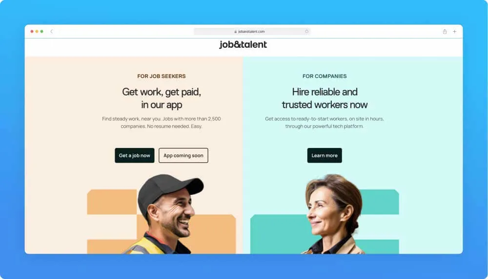 Job and talent website screenshot