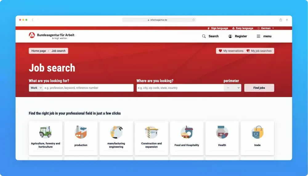 Jobsuche website screenshot