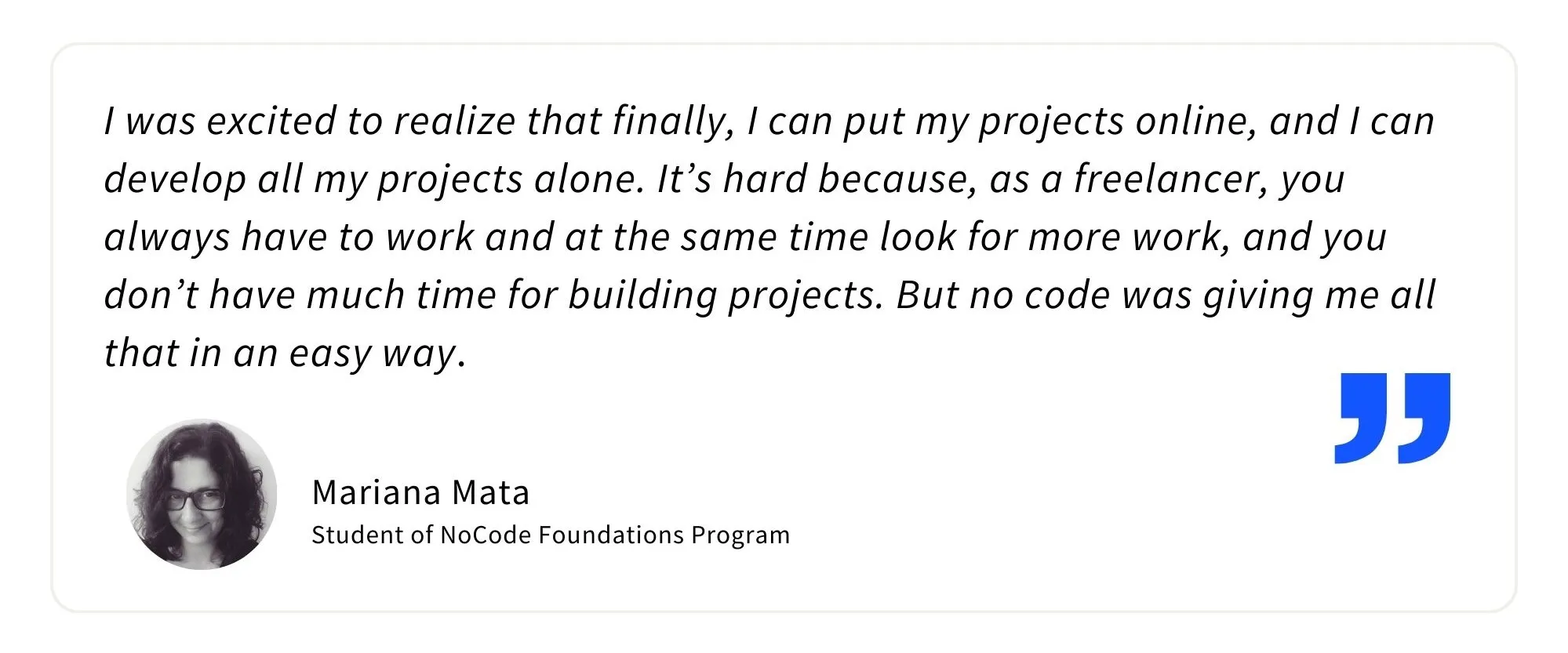 Testimonial from former student of NoCode Institute