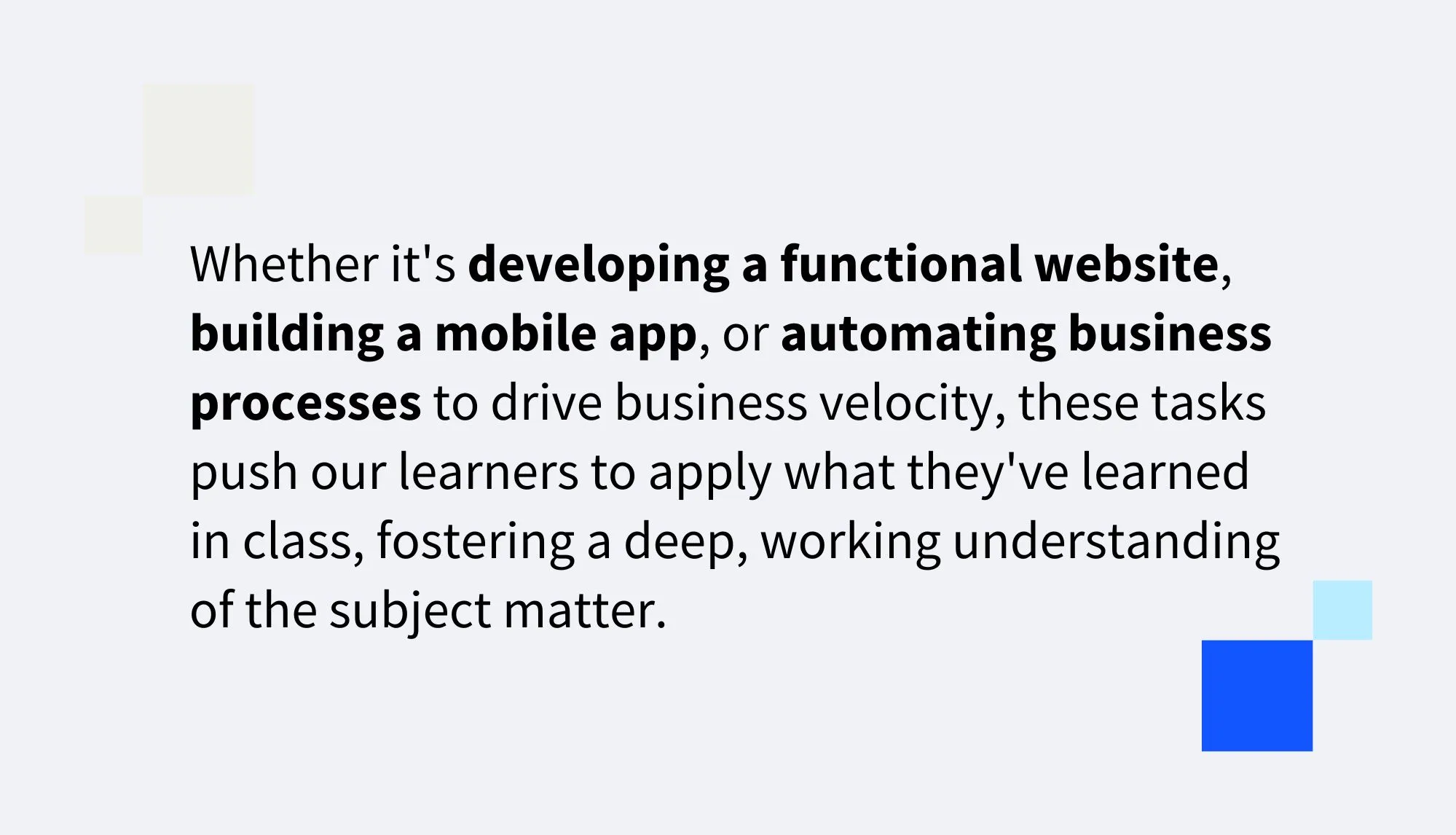 infographic text on NoCode Institute Hands-on Learning Approach