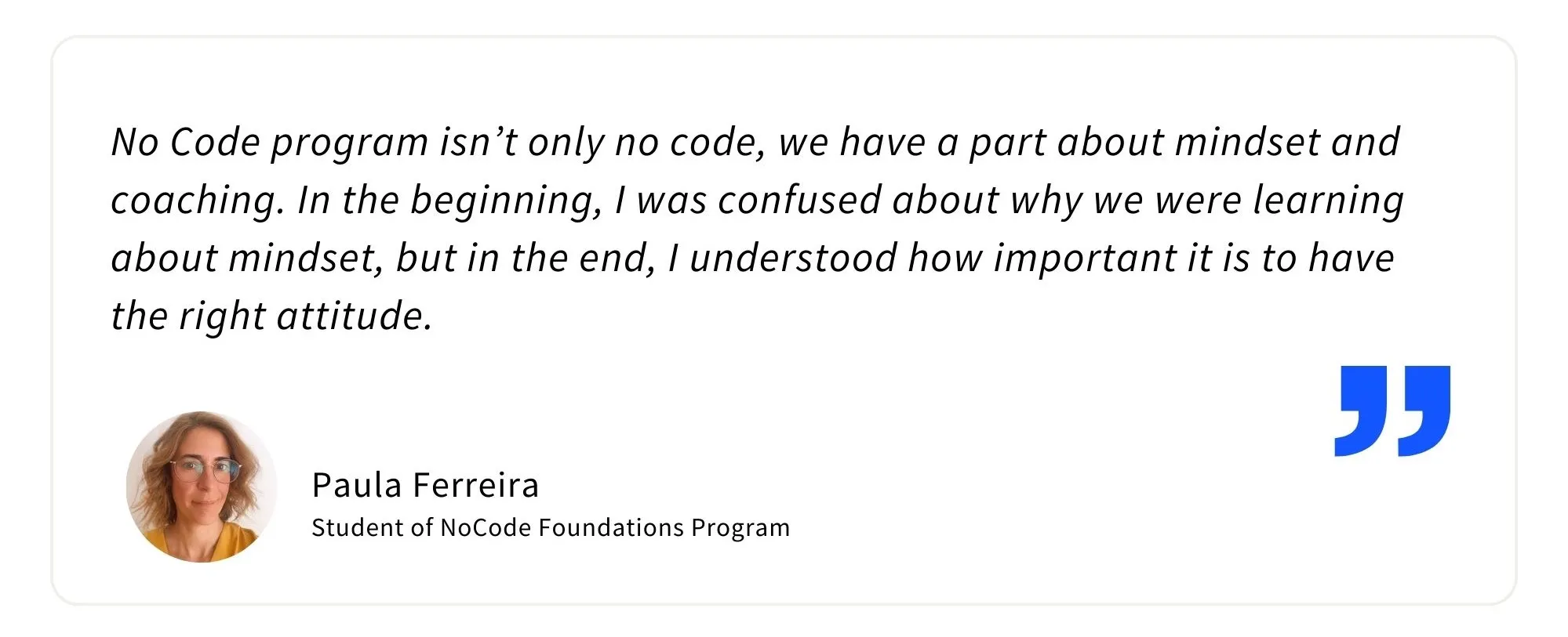 Testimonial from former student of NoCode Institute