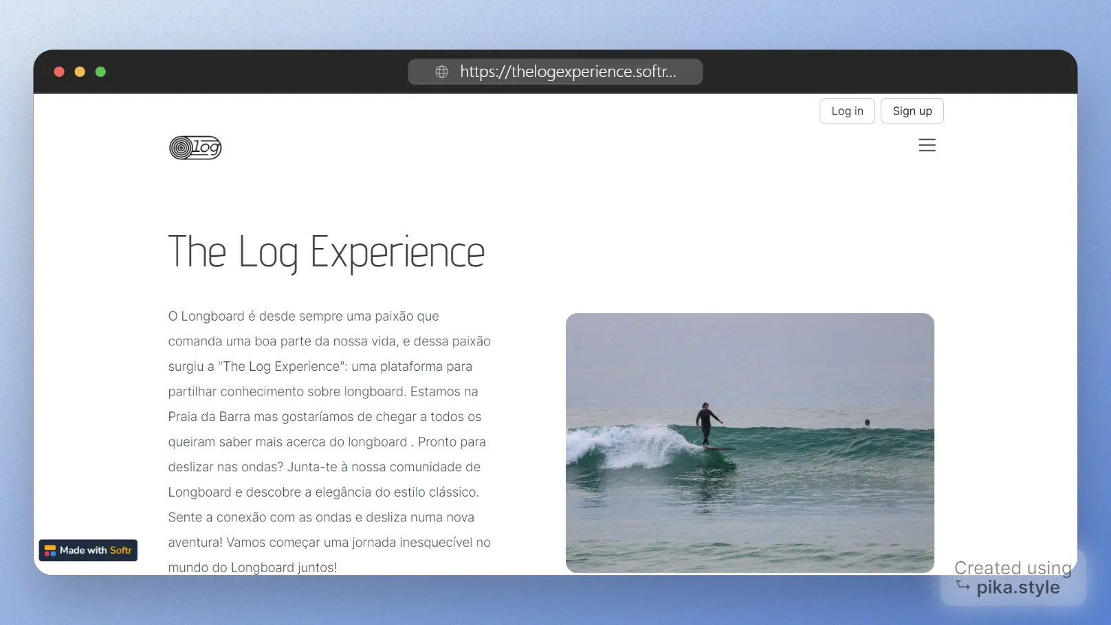 The Log Experience website screenshot