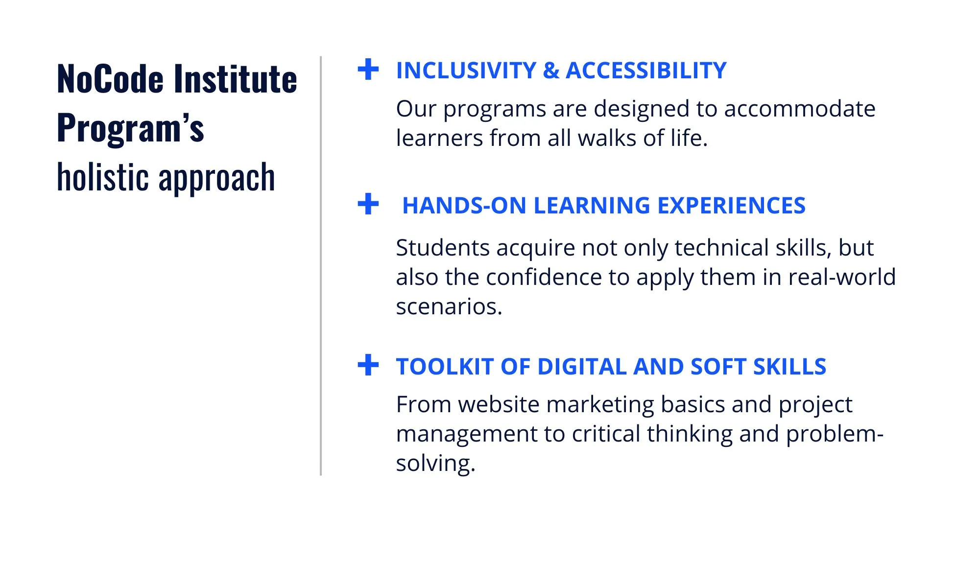 No-Code Institute program's approach