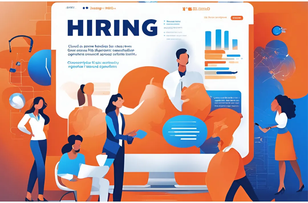 Illustration of a dynamic hiring process with diverse characters