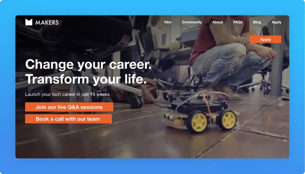 Makers Academy professional programs and workshops website screenshot