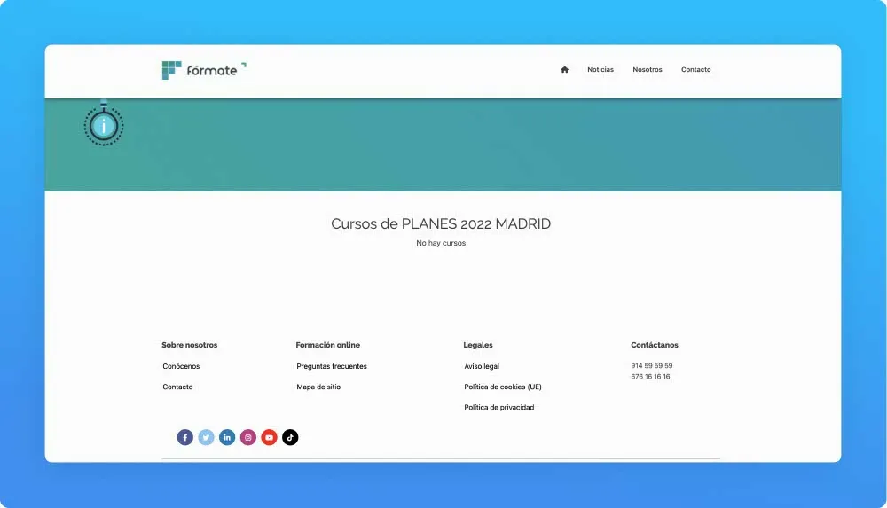 Fórmate professional programs and workshops website screenshot