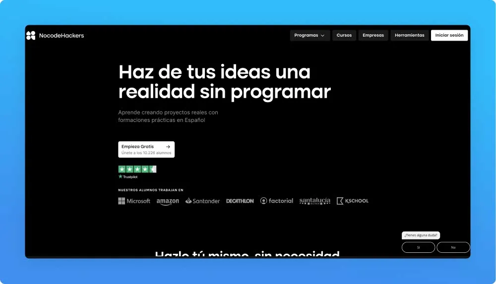 Nocode Hackers professional programs and workshops website screenshot