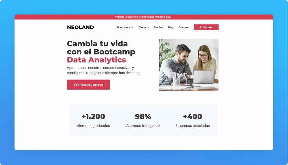 Neoland professional programs and workshops website screenshot