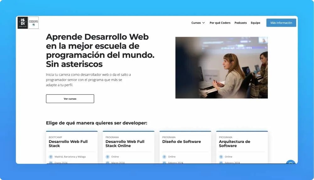 ISDI Coders professional programs and workshops website screenshot