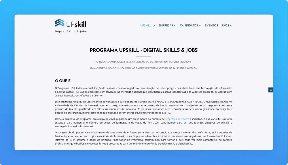 UPskill programs/ workshops website screenshot