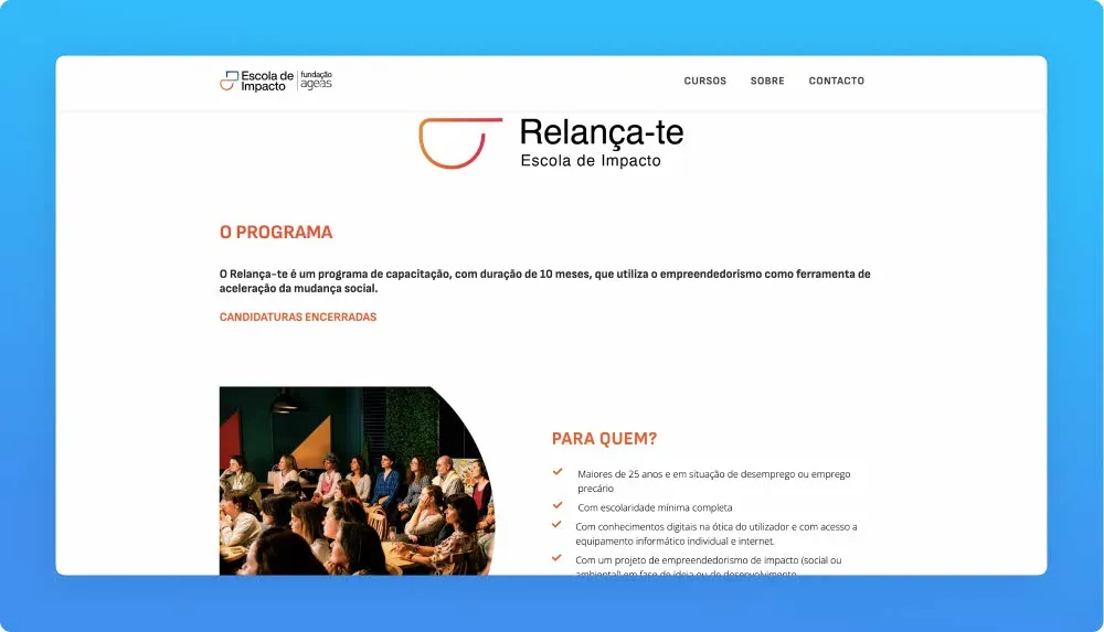 Escola De Impacto programs/ workshops website screenshot