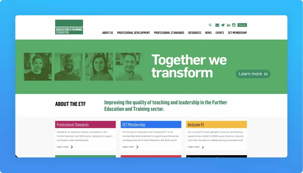 Education and Training Foundation website screenshot