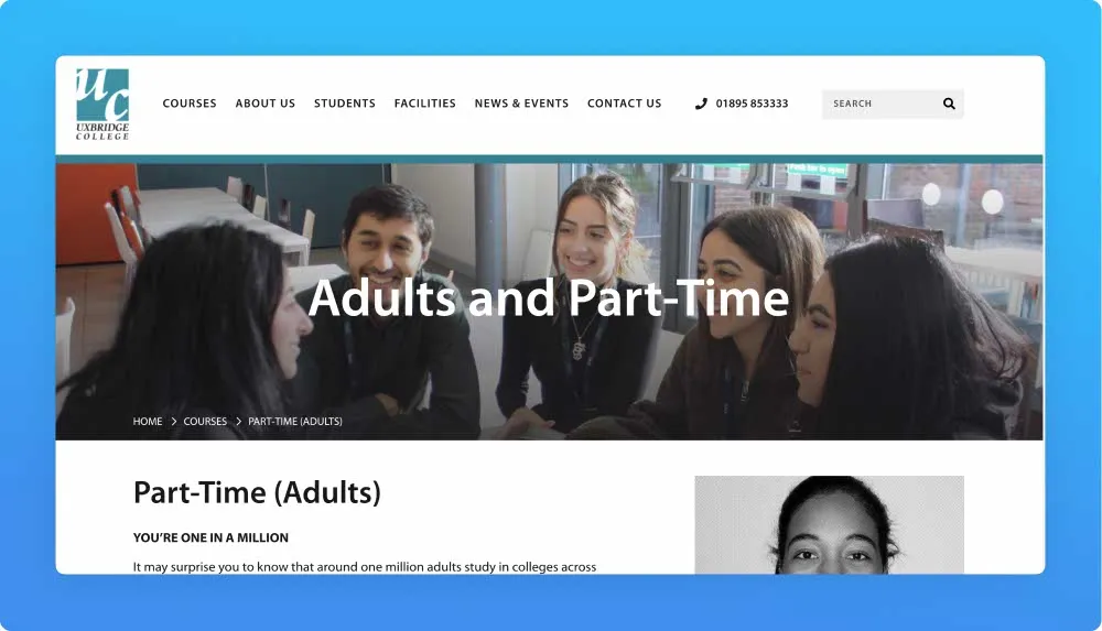 Uxbridge College website screenshot