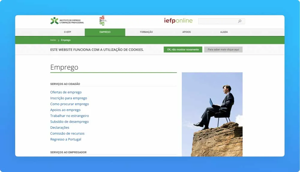 Portugal public organization IEFP (Instituto de Emprego e Formação Profissional) website screenshot