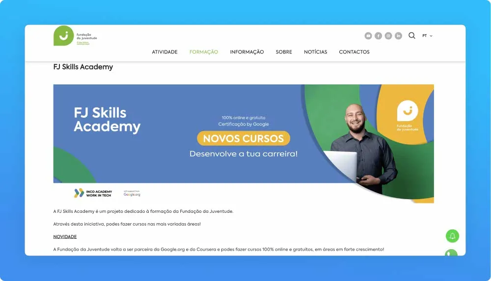 FJ Skills Academy website screenshot