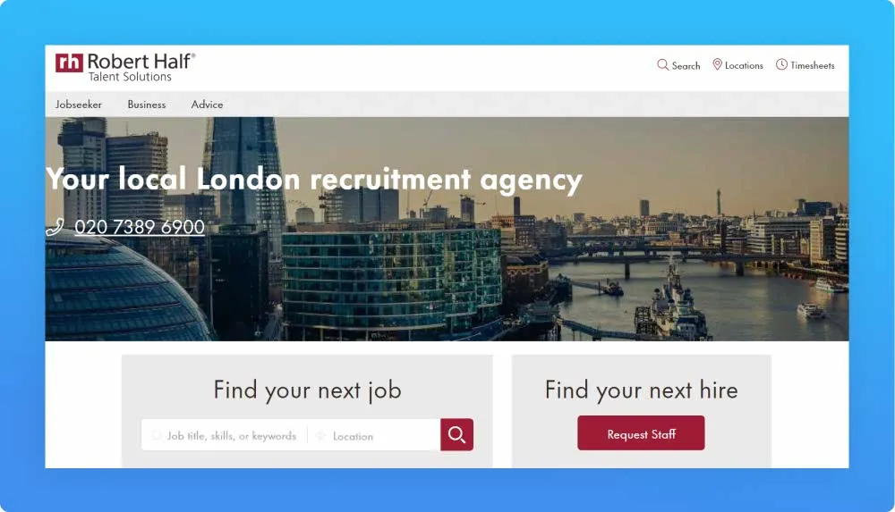 London recruitment agency Robert Half website screenshot