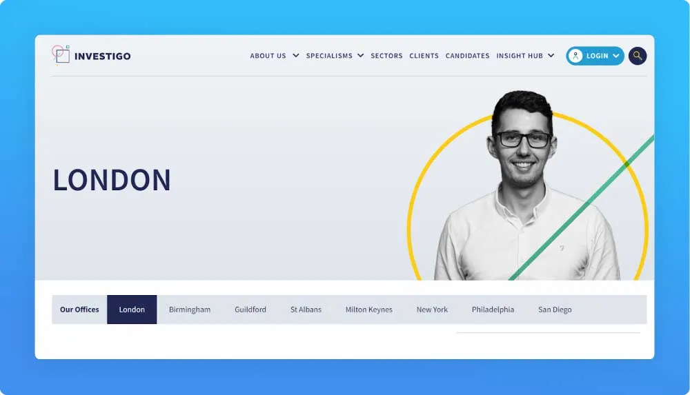 London recruitment agency Investigo website screenshot