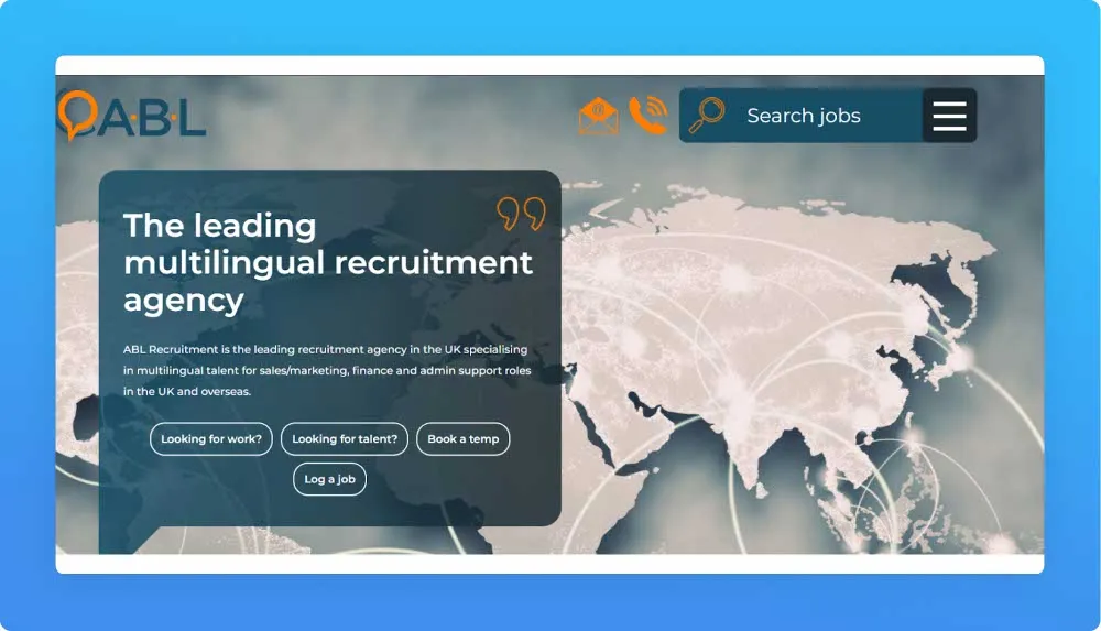 London agency ABL recruitment website screenshot