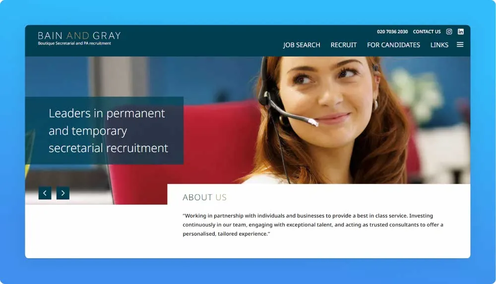 London recruitment agency Bain and Gray website screenshot