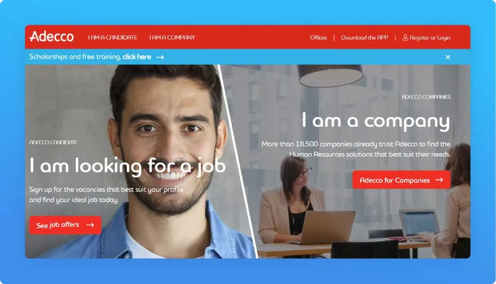 Recruitment Agency Adecco website screenshot